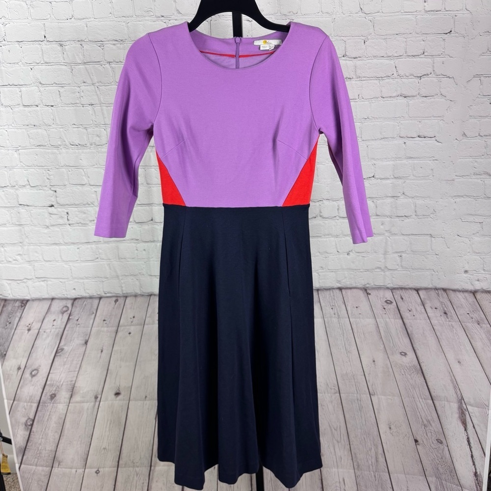 Boden Womens Purple Navy Blue Colorblock Fit & Flare Ivy Ponte Midi Dress Sz 4P
